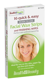 16 FACIAL WAX STRIPS & FINISHING WIPES